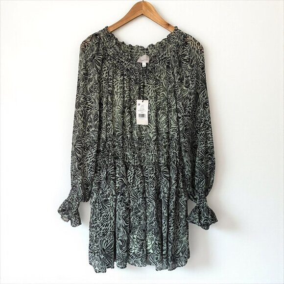 NWT Cinq a Sept Janelle Dress Long Sleeve Ruffles Meadow and Black Womens 2 Boho - Picture 2 of 12